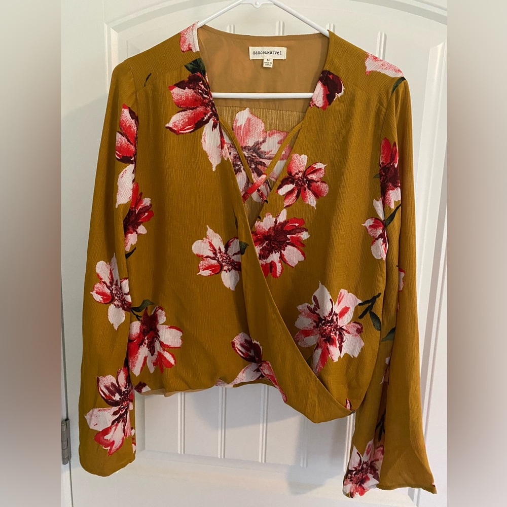Floral Wrap Top - Mustard and Pink